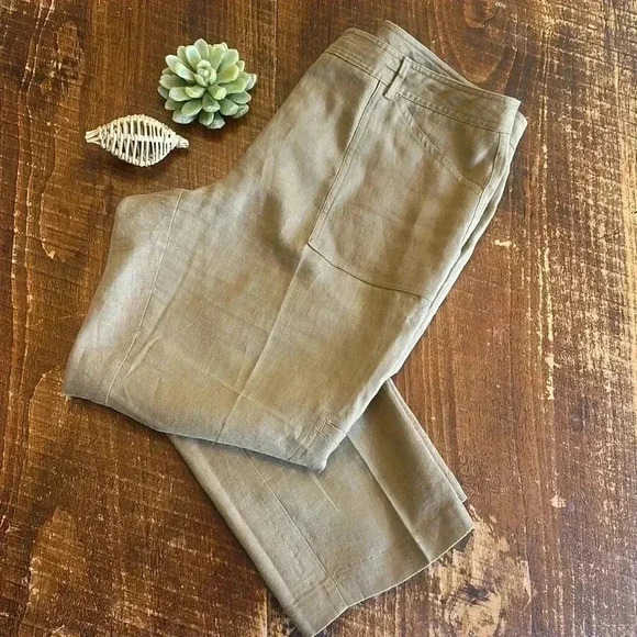 Elliott Lauren | Tan 100% Linen Pants - Picture 1 of 7